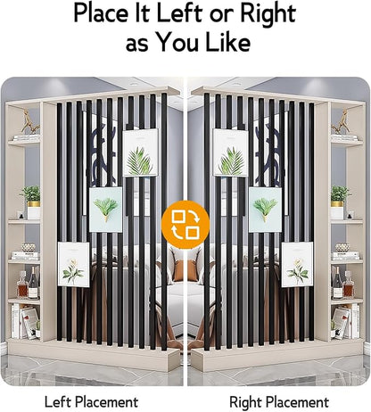 Wall Room Divider, Storage Cabinet Storage Display with Shelves, Modern Freestanding Wood Room Divider Screen, Wall Privacy Screens for Home Decorative (Beige+Black,55" L x 9.5" W x 79.5" H)