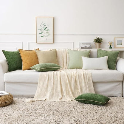 MIULEE Pack of 2 Couch Throw Pillow Covers 24x24 Inch Light Green Farmhouse Decorative Pillow Covers with Stitched Edge Soft Chenille Solid Dyed Spring Pillow Covers for Sofa Bed Living Room