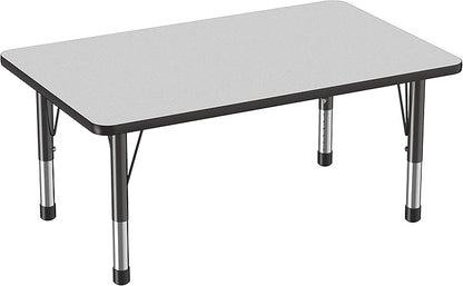 FDP Rectangle Activity School and Classroom Kids Table (30 x 48 inch), Chunky Toddler Legs, Adjustable Height 15-24 inches - Gray Top and Black Edge
