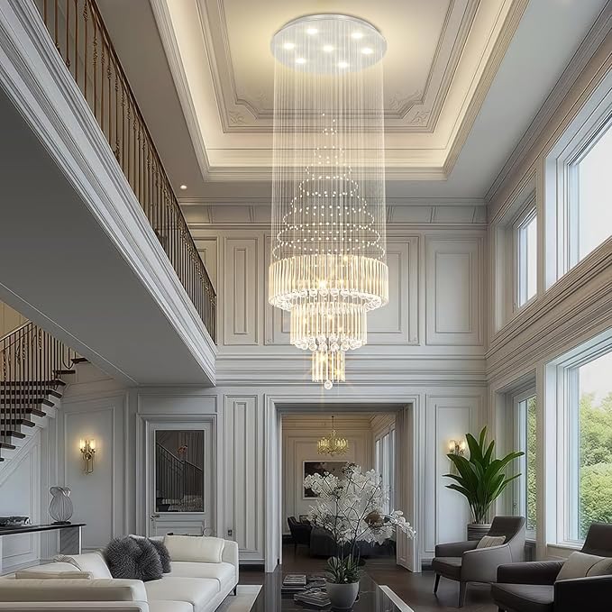 D24''XH86'' Large Chandeliers Modern Pendant Chandelier Lighting Raindrop Crystal Chandelier Flush Mount Ceiling Light for Entryway Staircase Hotel Lobby