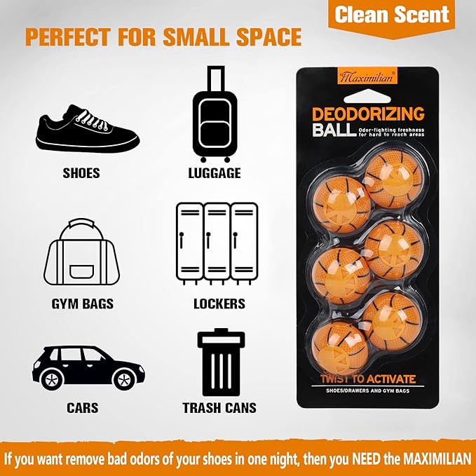 MAXIMILIAN Professional Shoe Deodorizer Balls | Shoe Fresheners Balls | Foot Odor Eliminator | Odor-Fighting Freshener for Neutralizing Odor and Refreshing Sneaker, Wardrobe, Bags