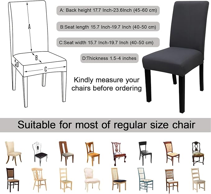 JQinHome Dining Chair Covers Dining Room Chair Slipcovers, 2 Pack High Stretch Removable Washable Parsons Chair Slipcover for Home Party Hotel Wedding Ceremony (Grey)