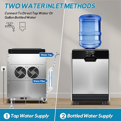 Nugget Ice Maker Countertop, 80Lbs/24H with 20LBS Ice Basket - Dual Water Inlet (Tap/Bottle), Self-Cleaning Stainless Steel Pellet Ice Machine, Chewable Ice Dispenser for Home, Kitchen, Office