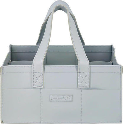 Premium Vegan Leather Baby Diaper Caddy Organizer – Portable Storage Basket for Newborn Essentials, Changing Table, Nursery, Car & Travel, Gifts for Baby Shower (Pastel Seafoam)