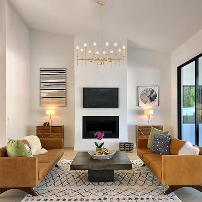 12 Light Gold Chandelier Light Fixture, Modern Farmhouse Chandeliers for Dining Room Light Fixture, Metal Candle Pendant Chandelier for Foyer Entryway Stairs Living Room Bedroom Kitchen