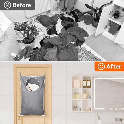 Lifewit Over Door Laundry Hamper, Large Collapsible Hanging Laundry Hamper, Hanging Laundry Basket Bag for Bathroom Bedroom Dirty Clothes Storage Organizer, Light Gray
