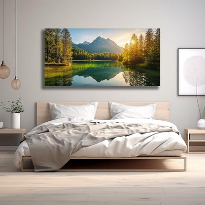 Yuaxker Tree Pictures Wall Decor Green Wall Art Natural Landscape Painting Modern Aesthetic Artwork for Living Room Bedroom Dining Room Office Home Decor 20x40inch