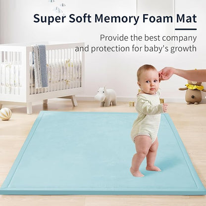 ACOMOPACK Baby Play Mat for Floor 1.3" Thick Memory Foam Play Mat 79"×157 Tummy Time Crawling with Non-Slip Bottom for Living Room,Nursery,Soft Velvet Playpen Mats for Kids,Infants（Light Blue）