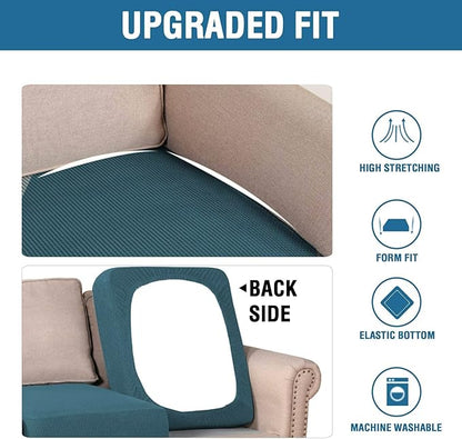 H.VERSAILTEX Super Stretch Individual Seat Covers - Sofa & Couch Cushion Slipcover Sets (Thick Jacquard Textured Twill Fabric, Deep Teal) - 2 Piece Large