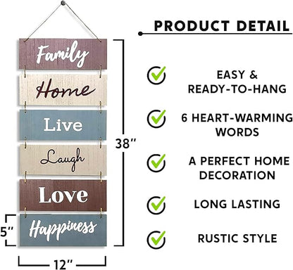 Hanging Wall Decor Sign - Welcome Vertical Wall Art Decorations, Rustic Home Accessories for Living Room, Bedroom, Family, Dining, and Kitchen, Outdoor Signs for House, Live, Laugh, Love Plaques