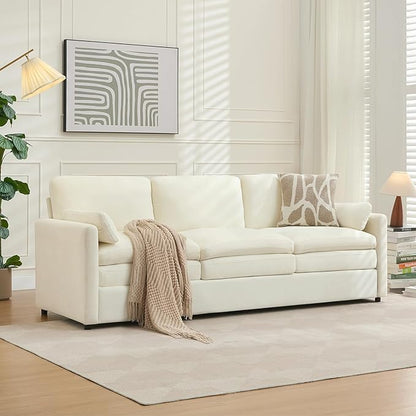 Tbfit Modern Couch Sofa, 89" Cloud Couch w/Pillows, Pocketed Spring Seat, Comfy 3-Seater Plush Foam Cushions, Chenille Fabric Removable Covers, Soft Upholstered Living Room Furniture Apartment, Beige