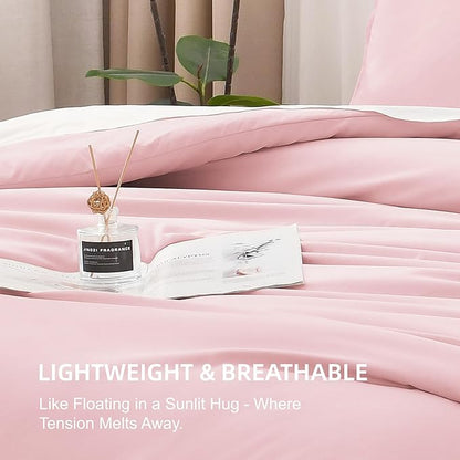 Litanika Pink Twin/Twin XL Comforter Set, 2 Pieces Girls Teen Kids Cute Soft Solid Bedding Comforter Set, All Season Bed Set (66x90In Comforter & 1 Pillowcase)