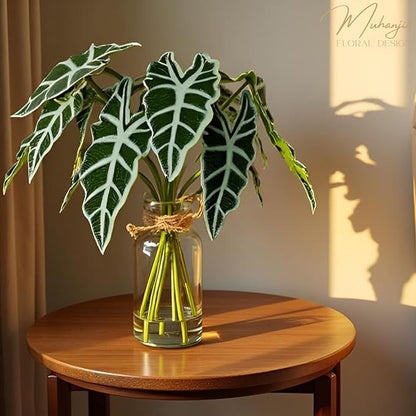 Artificial Flowers Turtle-Back, Alocasia Leaf, in Glass Vase with Faux Water,7Pcs Artificial Leaves Real Touch Latex Leaves for Centerpiece (1, Alocasia Leaf)