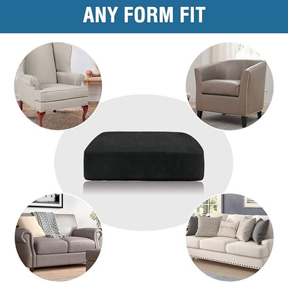 H.VERSAILTEX Velvet Stretch Couch Cushion Cover Plush Cushion Slipcover for Chair Loveseat Sofa Cushion Furniture Protector Seat Cushion Sofa Cover (2 Piece Large Sofa Cushion Covers, Black)