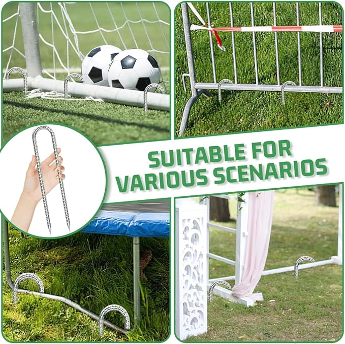 Ground-Stakes-Heavy-Duty-12 inch, U-Hook Rebar Stakes Galvanized Anti-Rust 6pcs Garden Stakes Metal Ground Anchors for Garden Dog Fence Chicken Coop Tent Trampoline Accessories Deer Fence