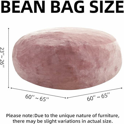 Bean Bag Chair 5Ft, Memory Foam Filled, Large Beanbag Chairs for Adults and Teens, Soft Sofa with Removable Flannel Cover, Round Couch for Living Room Bedroom College Dorm (Pink, 5FT-60×60"×24")