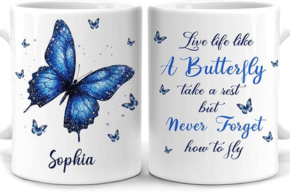 Hyturtle Personalized Inspirational Butterfly Mug - Butterfly Gifts For Women Lovers - Animal Gift For Bird Lover Her - Bird Gifts For Mom on Mother Day - Custom Coffee Cup Ceramic Mug 11 Oz 15 Oz