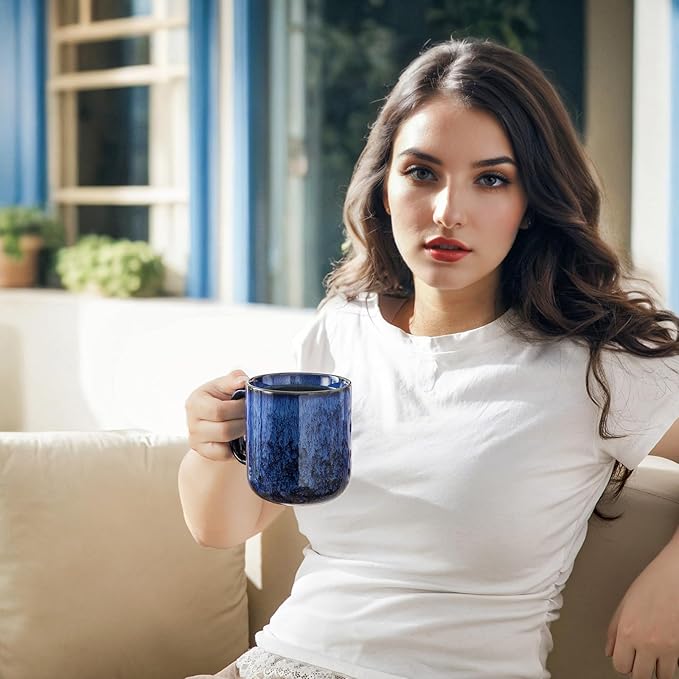 vancasso STARRY Coffee Mugs Set, 16 oz Ceramic Coffee Cups for Americano Hot Tea Iced Coffee Cold Brew Cocoa Milk Stoneware Mugs Set of 6, Dishwasher & Microwave Safe, Blue