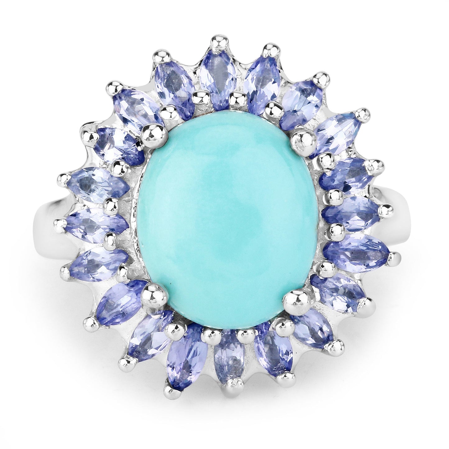 6.10 Carat Genuine Larimar and Tanzanite .925 Sterling Silver Ring