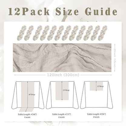 12 Pack Rose Brown Cheesecloth Table Runner 10FT Rustic Gauze Fabric Cheese Cloth Table Runner for Wedding Bridal Baby Shower Table Decor Boho Sheer Birthday Party Table Decorations 20 x 120 Inch Long