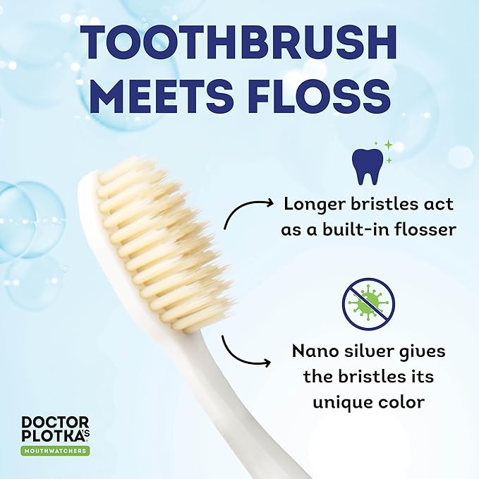 MOUTHWATCHERS Soft Flossing Toothbrushes, Value Pack of 4, Green, Manual Toothbrush for Adults, Ultra Clean, Good for Sensitive Teeth and Gums, by Dr. Plotka's