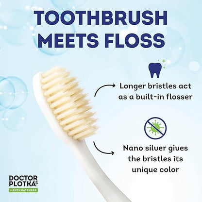 MOUTHWATCHERS Soft Flossing Toothbrushes, Value Pack of 4, Orange, Manual Toothbrush for Adults, Ultra Clean, Good for Sensitive Teeth and Gums, by Dr. Plotka's