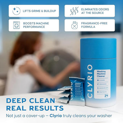 Clyrio Washing Machine Cleaner, 1-Year Supply of Washing Machine Cleaning Tablets, Great for Freshening Top and Front Loaders, 24 Concentrated Tablets