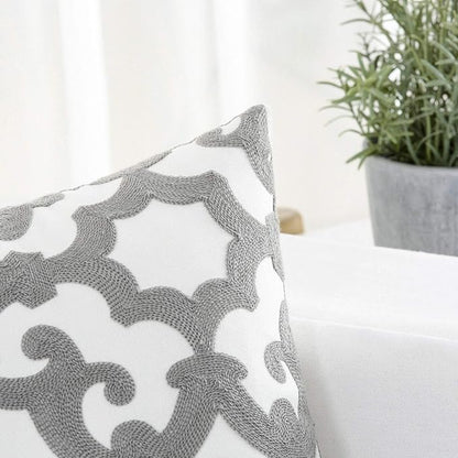 HWY 50 Grey Gray Decorative Throw Pillow Covers 18x18 Inch, Pack of 2 Embroidered Cotton Farmhouse Cushion Cover Pillow Case for Sofa Couch Living Room Bed Bedroon, Geometric Design