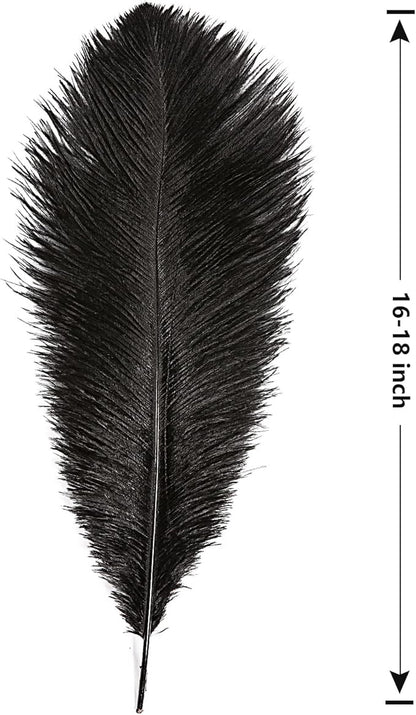 THARAHT Black Ostrich Feathers 12pcs Large Natural Bulk 16-18Inch 40cm-45cm for Wedding Party Centerpieces Halloween and Home Decoration Feathers