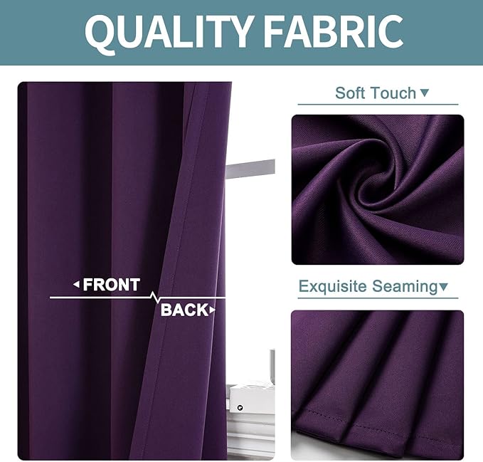 ChrisDowa Blackout Curtains 120 Inches Long 2 Panels Set for Living Room, Grommet Thermal Insulated Room Darkening Curtains for Bedroom (Royal Purple, 52 x 120 Inch)
