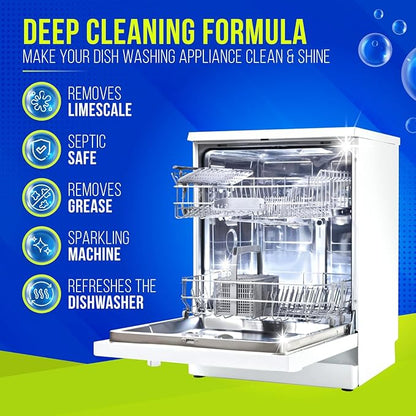 Washing Machine & Dishwasher Cleaner Tablets, 50 Count, Unscented, Compatible with Front/Top Loader & HE Washers, Removes Residue, Stains, Grime & Limescale, 12-Month Supply