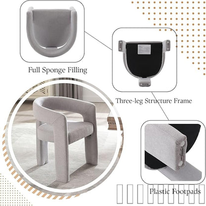 Grey Chenille Dining Chairs Set of 2, Modern Barrel Dining Room Chairs Upholstered Faux Fur Accent Chair with Arms and Round Back for Living Room Kitchen Armchair No Assembly Needed