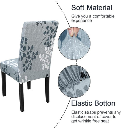 JQinHome Pattern Chair Covers for Dining Room Set of 4, High Stretch Removable Washable Parsons Chair Slipcover for Home Party Hotel Wedding Ceremony (Flower,4PCS)