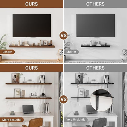 Heimlove 32 Inch Floating Shelves for Wall,Walnut 9.3" Deep Floating Shelf Set of 2,Wall Mounted Shelves for Bathroom Bedroom Living Room Kitchen Office,Shelf for Books Storage Room,Home Decor