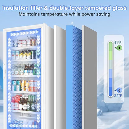Commercial Beverage Refrigerator, 24.5 Inch 15 Cu. Ft. Drink Fridge, Display Refrigerator with Glass Door, Commercial Display Fridge with 5 Adjustable Shelves, for Shops, Restaurants, Bars