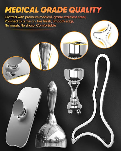 ONUEMP Stainless Steel Therapy Massage Tools, Gua Sha Scraping Body & Face Massager, Maderoterapia Kit Colombiana for Ice Body Sculpting, Lymphatic Drainage, Cellulite Remover, Relieve Sore Muscle