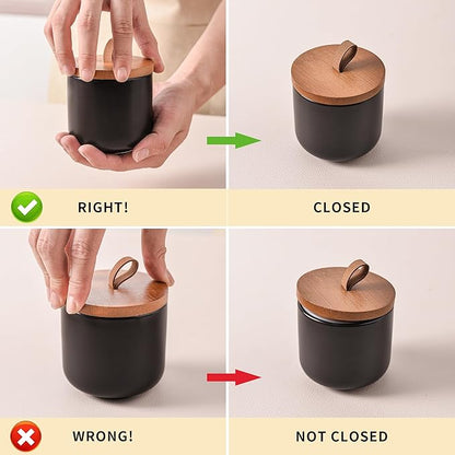 Black Ceramic Canister Set with Bamboo Lids, 3-Piece Airtight Food Storage Jars for Kitchen - Flour, Sugar, Coffee, Tea, Spice - Small, Medium, Large Sizes