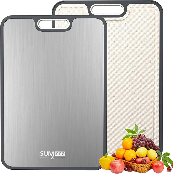 Titanium Cutting Board for Kitchen, Cutting Board Double Sided Food Grade, Pure Titanium and Wheat Straw PP, Easy to Clean Large Size 16”×11”