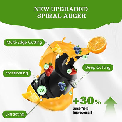 Cold Press Juicer, Juicer Machines with 4.35'' Wide Feed Chute, Stainless Steel Masticating Juicers Easy to Clean, Ergonomic Operational Panel Design, High Juice Yield, Gray Knob