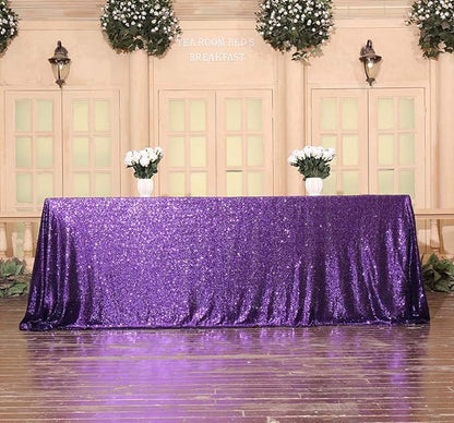 SquarePie Sequin Tablecloth 90 x 132 Inch Purple Sparkly Table Linen for Wedding Halloween Party