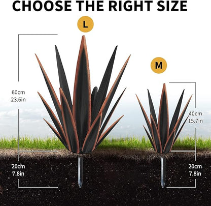 Large Tequila Rustic Sculpture, Rustic Metal Agave Plants for Outdoor Patio Yard, Home Decor Hand Painted Metal Agave Garden Yard Statue, Outdoor Lawn Ornaments Yard Stakes (Black -L)