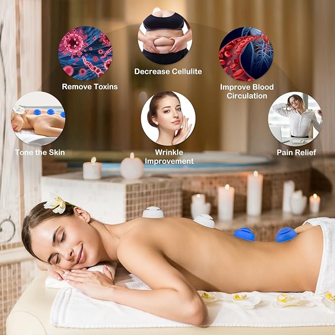 Silicone Cupping Therapy Sets 10pcs,Professional Vacuum Cupping for Myofascial Massage/Joint Pain/Anti Cellulite/Deep Muscle Relief & More(10pcs,White+Blue)