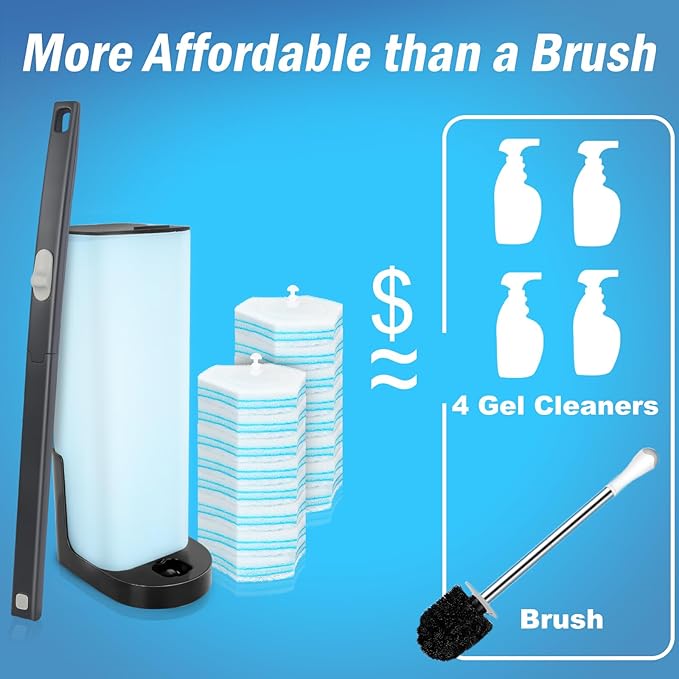 squish Disposable Toilet Brush Refills 32 Count, Disposable Toilet Brush Cleaning Sponges Heads for Toilet and Bathroom Cleaning