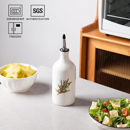 Sweejar Porcelain Olive Oil Dispenser Bottle, Opaque Oil Cruet Protects Oil to Reduce Oxidation, Suitable for Storage of Oil, Vinegar, Soy Sauce and Other Liquids, Pack of 1, 15.5 Oz (Olive Leaf)