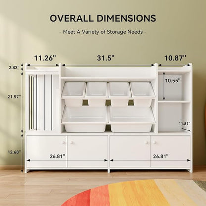 Treesland 55 Inch Large Kids Toy Storage Organizer, Kids Bookshelf Bookcase, Toy Storage Cabinet for Playroom, Bedroom Nursery