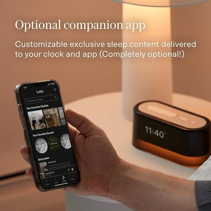 Loftie Alarm Clock with Sound Machine – Smart Alarm Clock with Light, White Noise, Bluetooth Speaker, Night Light Sound Machine, 100+ Sounds, Blackout Mode, No WiFi Mode, Optional Subscription - Steel
