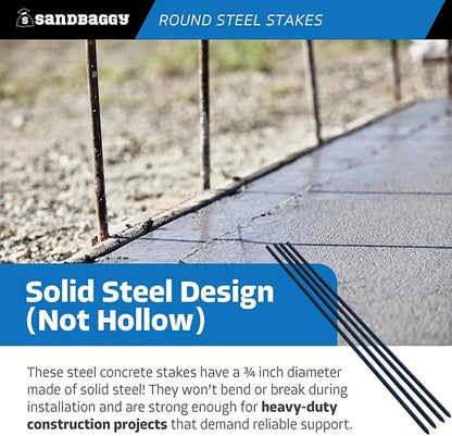 Sandbaggy Round Steel Concrete Form Stakes with Nail Holes - Rust Resistant Coating - Removable, Reusable (25, 3/4 in X 48 in)