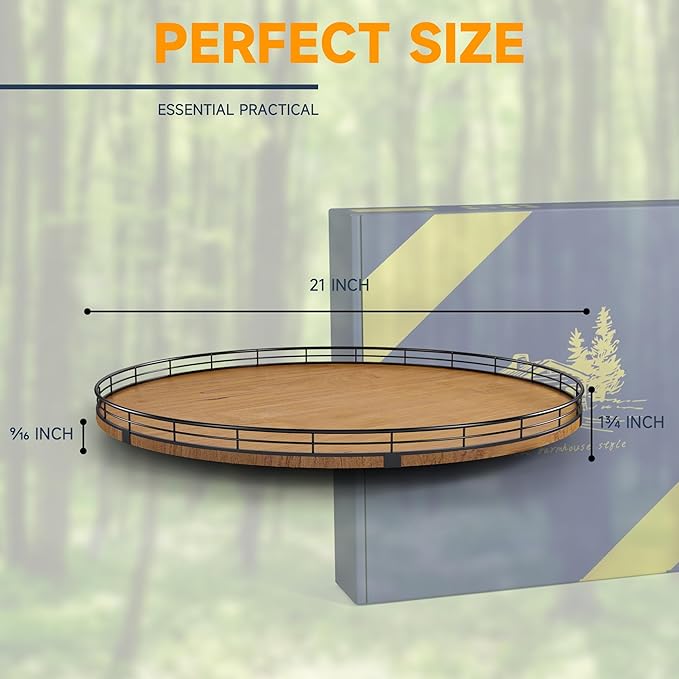 Farmhouse Oak 21" Lazy Susan Turntable Organizer for Cabinet, Round Wooden Lazy Susan Organization and Storage for Dining Table, Pantry, Kitchen, Countertop, Cupboard,Home Decor, Walnut (21)