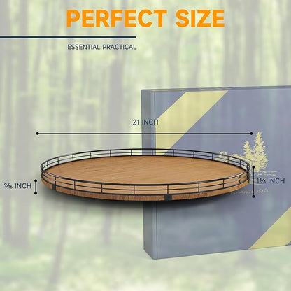 Farmhouse Oak 21" Lazy Susan Turntable Organizer for Cabinet, Round Wooden Lazy Susan Organization and Storage for Dining Table, Pantry, Kitchen, Countertop, Cupboard,Home Decor, Walnut (21)