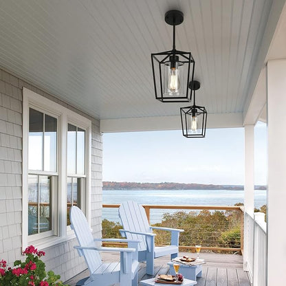 1-Light Black Pendant Light Fixture Farmhouse Iron Cage Metal Pendant Light Lantern Hanging Light Fixtures with Clear Glass Shade for Kitchen Island, Entryway, Dining Room, Hallway 5.9*5.9*8.27IN